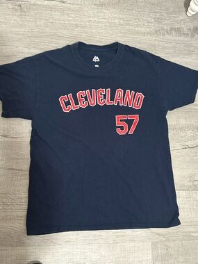 MLB Cleveland Guardians Jersey Shirt,Mens Large,Blue Majestic , Shane Bieber
